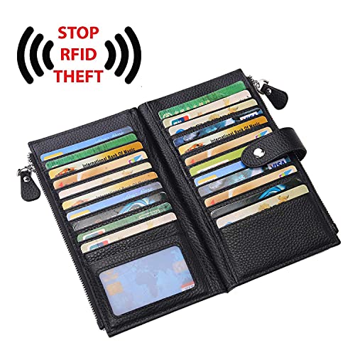 YALUXE Leather Wallets for Women Double Zipper Pockets Phone Holder 22 Card Slots Organizer Billfold with ID Window3