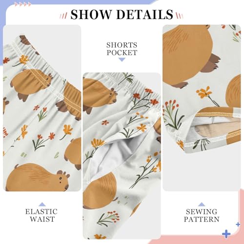 Boys' Pants Brown Capybaras Flowers Long Bottoms Jogger Pants Elastic Waist Trousers with Pockets S-XL4
