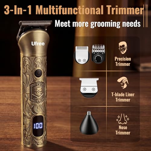 Image of Ufree Hair Clippers for Men, Beard Trimmer, Foil Shaver 3-in-1 Grooming Kit | Type-C Fast Charging & LED Display Pro Cordless Barber Clipper for Home Haircuts, T-Blade for Seamless Fades, for All Hair