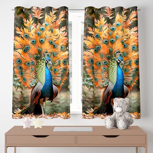 Image of Ultimate Trends Digital Printed |Peacock Prints| Light Filtering Curtains for Windows & Doors | Multiple Styles & Colors | Set of 2 | 7 FEET