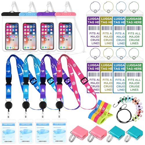 Cruise Essentials 2026,Cruise Must Haves Kits Including Non-Surge Power Strip,Lanyards for Cruise Ship Cards,Luggage Tags,Magnetic Hooks,Clothesline and Clips for All Cruise Lines