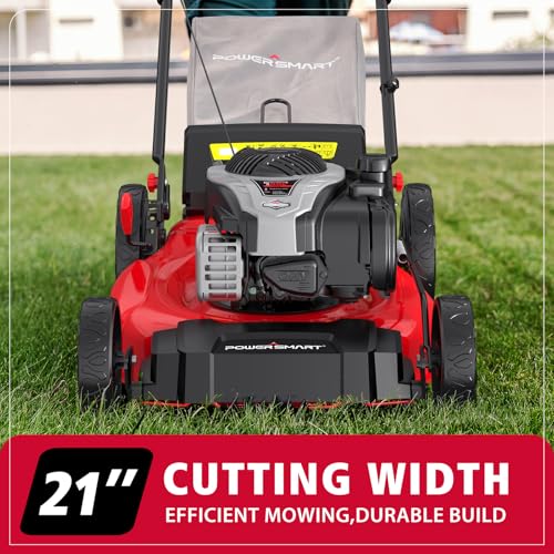 Image of PowerSmart 21 inch Self-Propelled Gas Lawn Mower, 140cc Briggs & Stratton Engine, 3-in-1 Mulching /Bagging /Side Discharge, 6 Cutting Heights, Durable Steel Deck, Rear-Wheel Drive for Yard & Garden