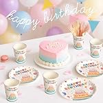 Childom 96 Pcs Birthday Party Supplies Set,Disposable Plates for Birthday Decorations,Paper Plates Cups Plastic Forks Dinnerware Sets for Parties,Party Tableware Set for Dinner,Outside,Picnic,Serve 24 - Image 2