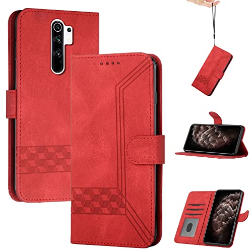 Wallet Custodia Cover per Redmi Note 8 Pro Sottile per Telefono Premium Supporto Stand Chiusura Magnetica-Rosso pelle