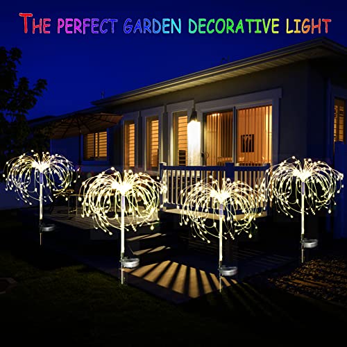 XRR 2 Pack 120 LED Solar Fireworks Lights, Outdoor Solar Lights with Glowing Stakes, 2 Modes, Warm White - Image 2