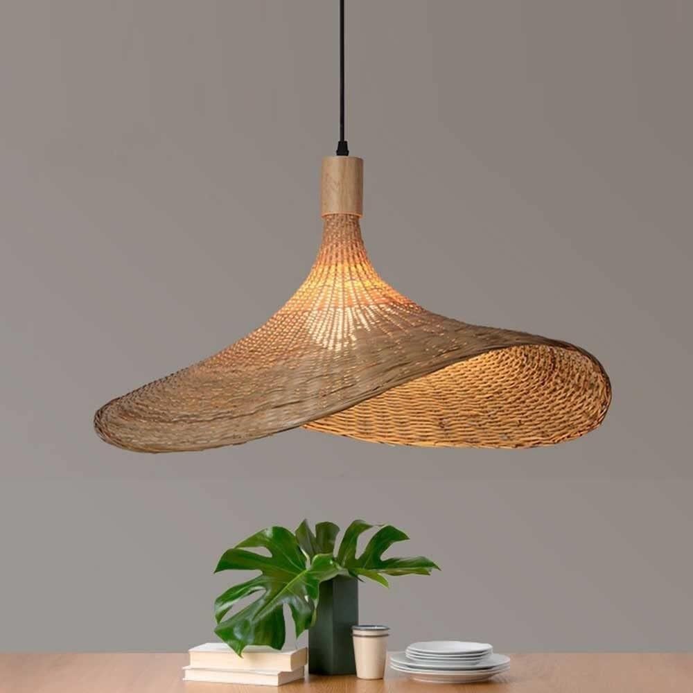 Lámpara colgante de bambú estilo japonés para comedor rústico y salón