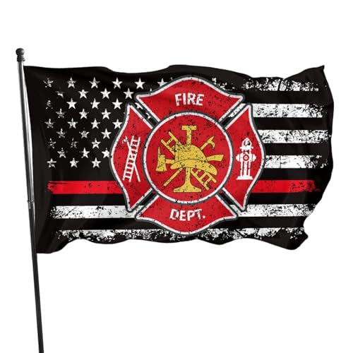 Firefighter Flag 3 X 5 Ft Polyester with Brass Grommets For Lawn Patio Yard Garden Home Outdoor Decor Fade Resistant Banner