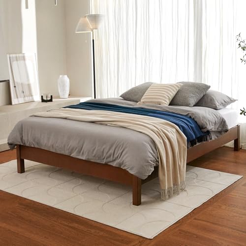 Image of LIFEMENT Queen Bed Frame Signature Wood Platform, Noise Free, Under Bed Storage, No Box Spring Needed, Easy Assembly, Cherry