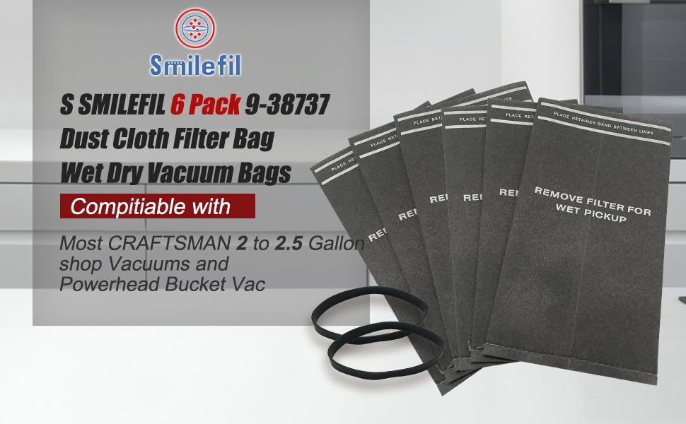 S SMILEFIL 6 Pack 9-38737 Dust Cloth Filter Bag Wet Dry Vacuum