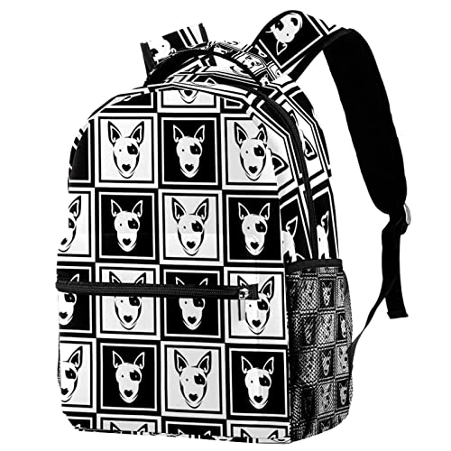 Sac à dos Bull Terrier noir et blanc avec porte-bouteille pour loisirs et campus