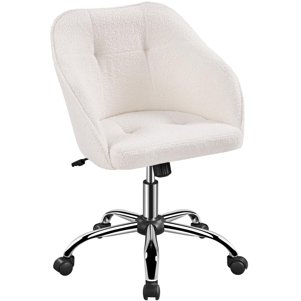 Yaheetech Silla Oficina de Bouclé con Ruedas Giratoria de 360° Blacnco