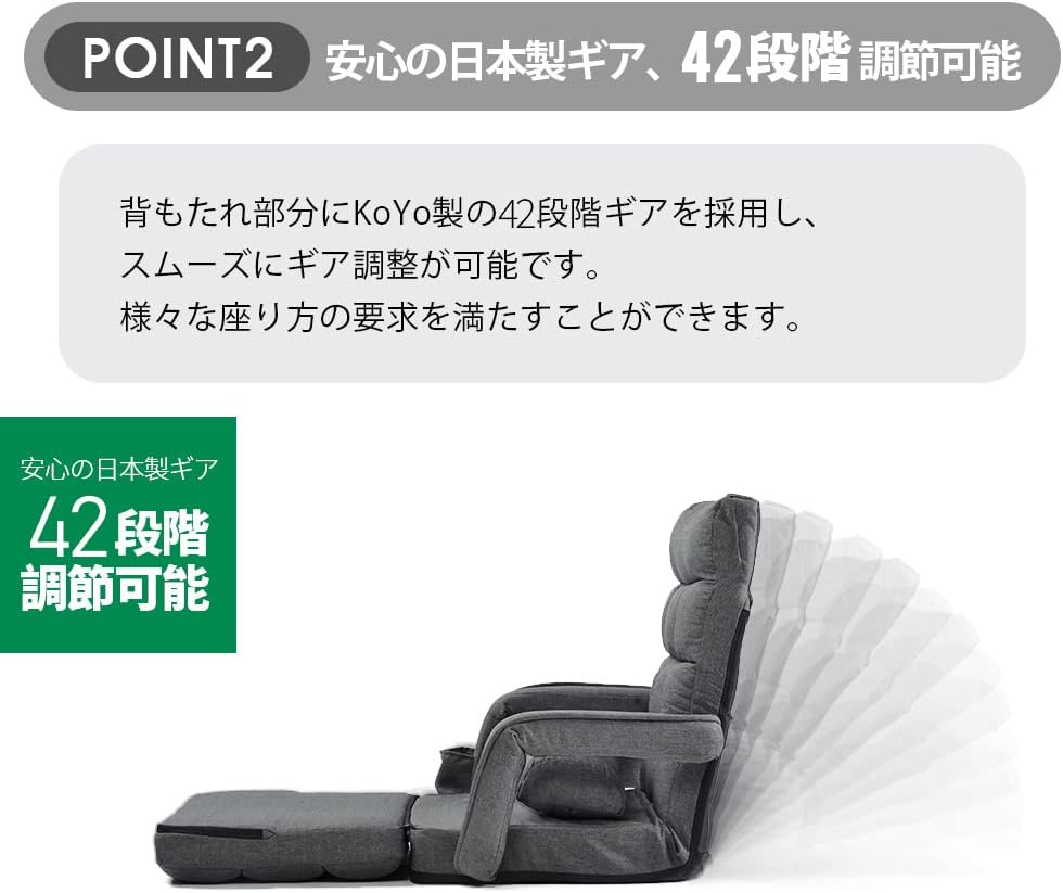 オーエスジェイ(OSJ) Reclining Floor Chair with Armrests, Brick Seat, Stylish, Chair, Compact, Light Gray