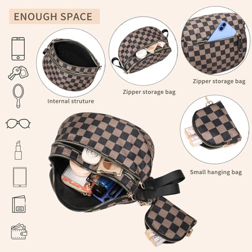 Image of Checkered Crossbody Bum Bags for Women, Nylon Sling Bags with Shoulder Strap, Large Capacity Checkered Purse Bag