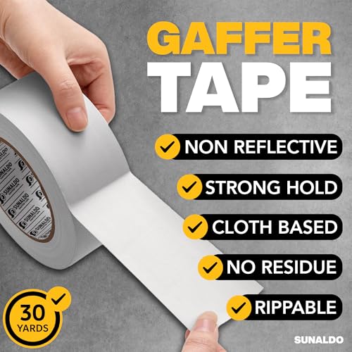 Image of Gaffers Tape Heavy Duty, Easy to Rip, Residue-Free Professional Grade Floor Tape for Electrical Cords, Matte Finish Non Reflective, Weather Resistant (1, Grey, 2 inch x 30 Yards)