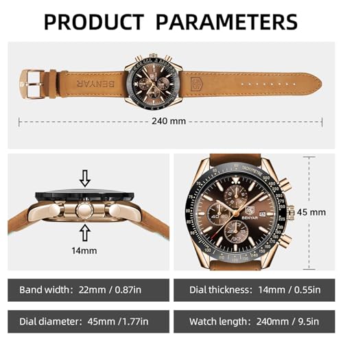 Image of BENYAR Mens Watch Chronograph Analog Quartz Movement Quartz Movement Sports Watch 30M Waterproof with Analog Date Watch Men Retro Street Style Men's Watch