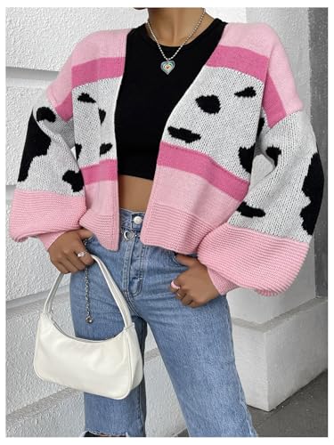 Image of MakeMeChic Women's 3D Floral Cardigan Sweaters Open Front Cropped Cute Cardigan Lantern Sleeve Outerwear