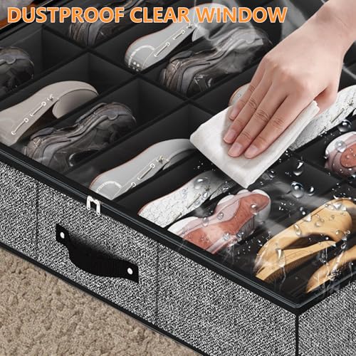 Image of homyfort 32 Pairs Shoe Organizer Under Bed, Underbed Shoe Storage Boxes Bins, Organizador De Zapatos, Extra Large Zapateras Organizer, Black, Set of 2