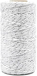 Silver Christmas String,100M Silver and White String Durable Cotton Twine Heavy Duty Wrapping String for Crafts Tags Tying