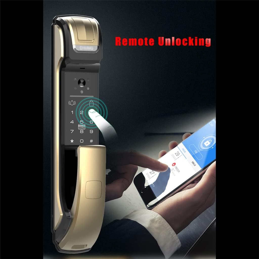 Fingerprint Lock with Surveillance Camera, Home Security, Visual Smart Password Lock, Automatic Electronic Door APP Lock (Color : Brown, Size Black