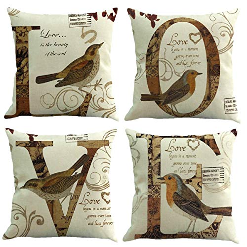 XIECCX Throw Pillow Covers 18x18 Set of 4 Outdoor Pillowcases Summer Home Decorative Pillows for Couch Sofa Bed Breathable Linen with Hidden Zipper (Love)