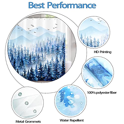Accnicc Christmas Shower Curtain Set Winter Misty Forest Waterproof Fabric Shower Curtains For Bathroom Blue White Nature Snowflake Xmas Tree Mountain Bath Curtain Decor (Ice Blue, 72'' × 72'') #TOP5