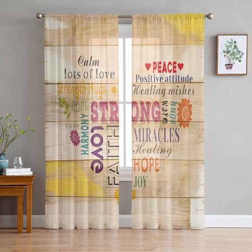 PlUxArAe Wood Grain Sheer Window Curtain 2 Panels Warm Embraces