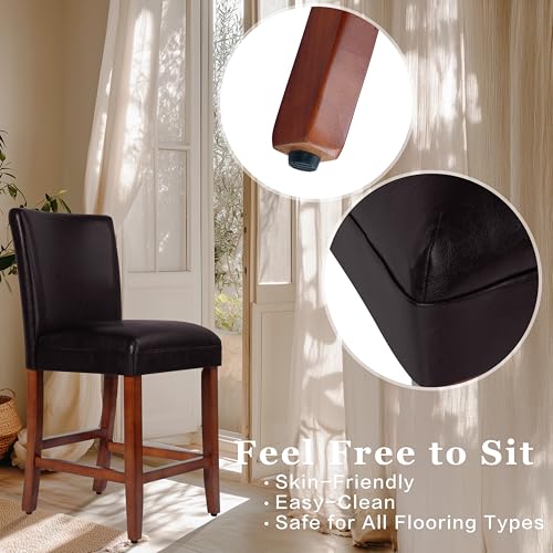 Image of Homepop Home Decor | Classic Counter Height Bar Stools | Faux Leather 24 Inch Bar Stools | Decorative Home Furniture (Brown Faux)