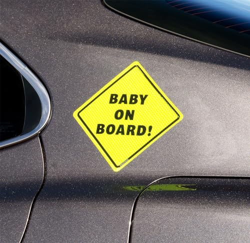 Image of Baby On Board Signs for Cars - Reflective Magnet Sign for Bumper - 2 Pack, 5.5 inch by 5.5 inch - Magnetic Sticker Safety Signs, Accessories for Baby in Cars