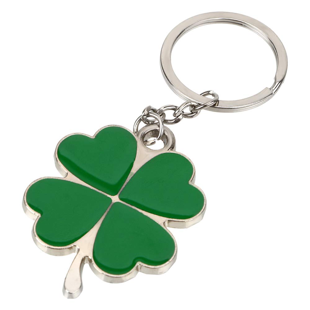 IKAARIKAAR Keychain Four-leaf Clover Key Rings Purse Bag Pendants Car Styling Steel Stainless Green Leaf Keyring Lucky Key Chain