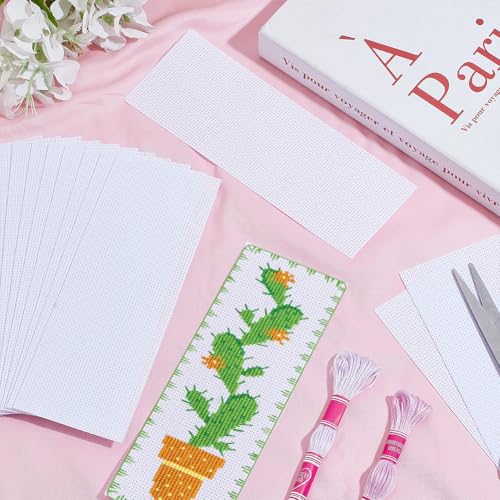 Image of arricraft 30 Pcs Blank Cross Stitch Bookmark, Rectangle Cotton Fabric Book Marker Cross Stitch Crosstitch Project 2.7x7.5 inch(7x19cm)