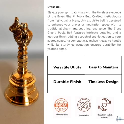 Image of Elegant Brass Mandir Ghanti - 4 Inch Handcrafted Temple Bell for Pooja and Home Decor