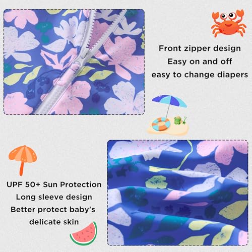 Image of UMELOK Baby Girls One Piece Swimsuit Infant Bathing Suit Long Sleeve Rash Guard Swimwear with UPF 50+ Sun Protection