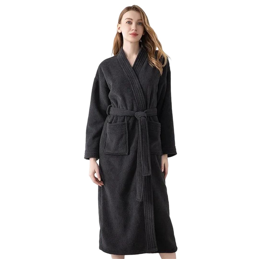 Damski flanelowy szlafrok na grube ciepłe ubrania do spania, piżamy, szlafroki, szlafrok kimono, jasnobrązowy-M, jasnobrązowy-M (czarny średni)