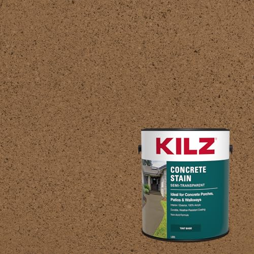 KILZ Interior/Exterior Semi Transparent Decorative Concrete Stain, Rusted Stone, 1 Gallon Unique Water Based Concrete Stain for Patios, Porches & Walkways