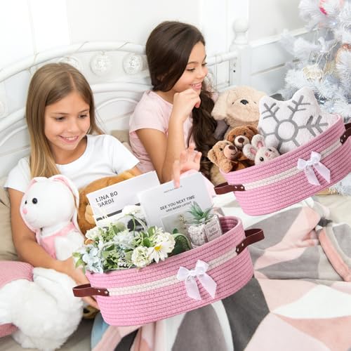 Image of Colingmill Large Woven Basket for Gifts Empty Set with Gift Bags and Ribbon Gift Baskets and Wrapping Set Storage 14 inchx 10 inchx 5.5 inch Decorative Box for Class of 2026 Graduation(Pink)