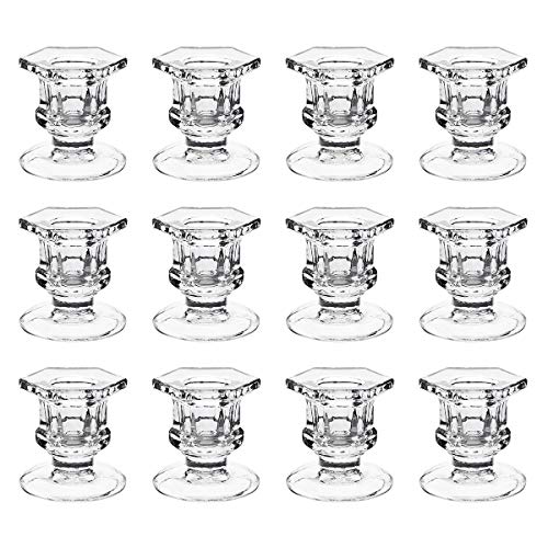 Candle Holders, Dedoot Pack of 12 Glass Taper Candle Holders Centerpiece Clear Candlestick Holders Fits 3/4