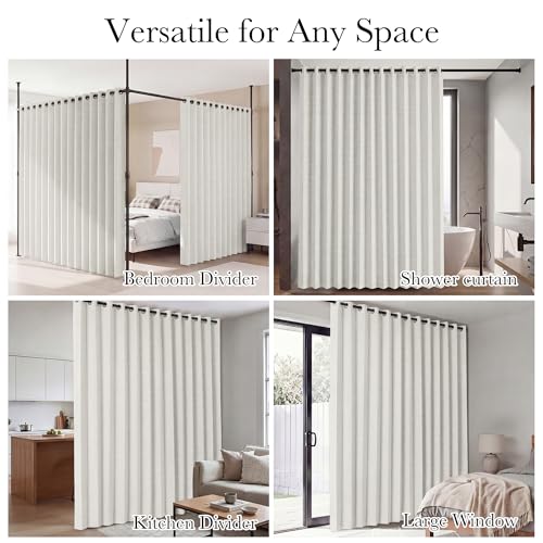 Image of RYB HOME Accordion Style Room Divider Curtain-100% Blackout Folding Accordion Curtain for Sliding Glass Door /Bedroom, Privacy Assurd Living Room /Office Drape 1 Panel with Tieback, W100 x L108, Beige