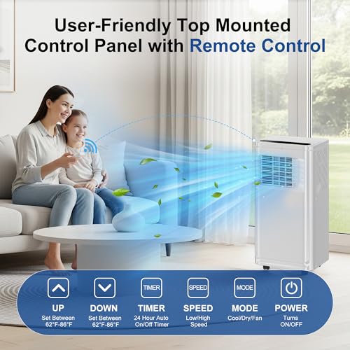 Image of Uthfy 10,000BTU Portable Air Conditioners, 4-in-1 Air Conditioner with Cooling, Fan & Dehumidifier and Sleep, 4 Modes, 24H Timer, Window Kit Included, Portable AC Units for Indoor Room, Bedroom Use