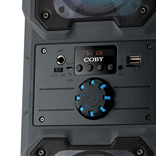Image of Coby True Wireless Speaker with LED Lights | 16 inch Portable Speaker, Bluetooth Speaker | Auto-Pairing to Multiple Bluetooth Speakers | Mic Input, FM Radio, Aux Input | Wireless Speakers w / 8HR Playtime