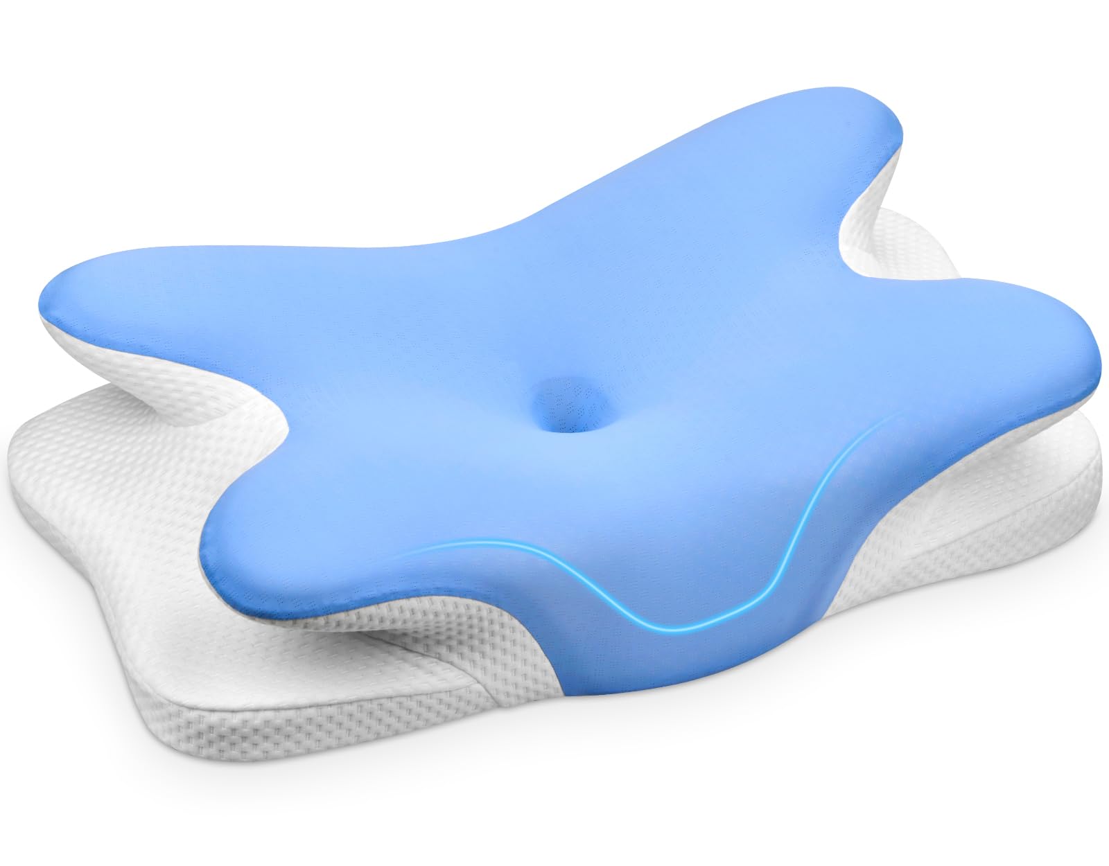 Ehomfory Blue Memory Foam Pillow For Sleeping, Ergonomic Contour Side Sleeper Pillows For Adults, Cooling Neck Pillow For Side Back Stomach Sleepers (Blue)