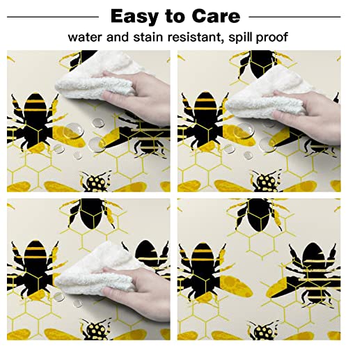 Warm Tour Farm Yellow Bumble Bees Black Silhouette Kitchen Table Cloth Waterproof Round Tablecloths,Countryside Animal Seamless Spillproof Tablecover For Dining Room/Outdoor Parties/Bbq/Banquet #TOP5