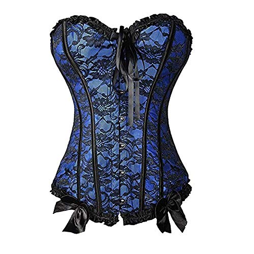 Femme Lingerie Sexy Erotique en Dentelle  Femmes Lace Up Floral Lace Red Bustier Shaper Overbust Boned Corset Top-Floral_Lace_Blue_M Cover