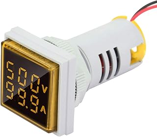 LED Dual-Display AC Voltmeter Ammeter, 22mm Square Digital Voltage Current Tester Signal Panel Instrument Indicator 0-100A 60-500V(Yellow)