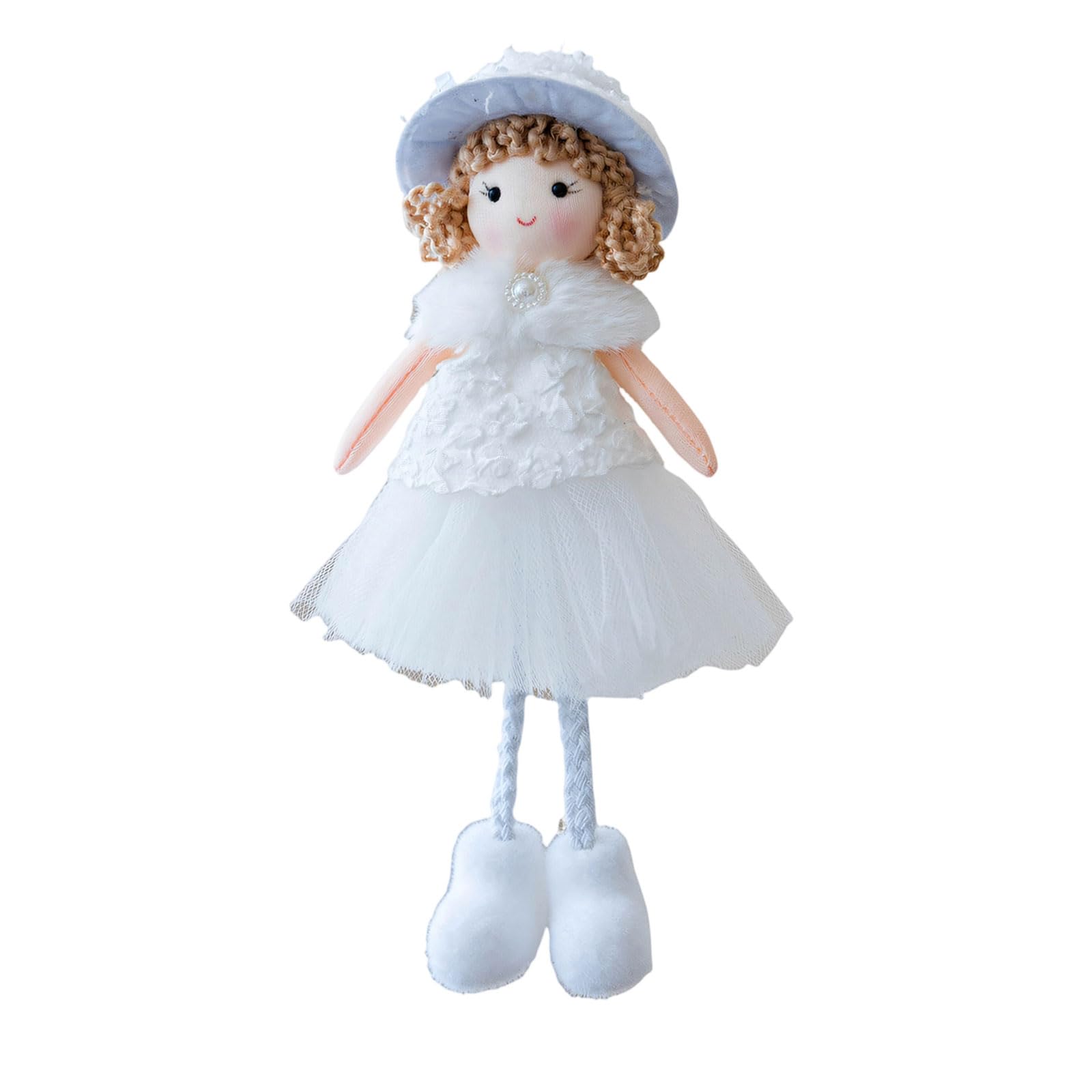 Plcpdm Girls White Christmas Decor Tree Ornament 18.5 X 11 Cm Doll Accent With Fabric Texture And Tulle Skirt Detail Use Plush Tree Ornament Fabric Doll Christmas Decor Holiday Home Accent Seasonal Top Loop