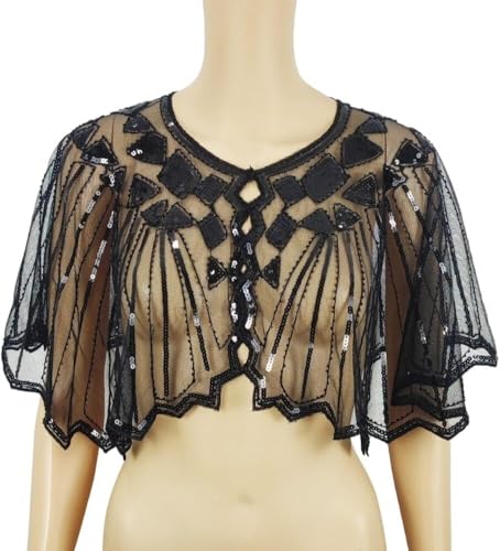 1920s Women's Shawl Wraps for Evening Dresses Ladiery Women's Sequin Beaded Flapper Shawls and Wraps for Evening Dresses Evening Party Wedding Shawls 053