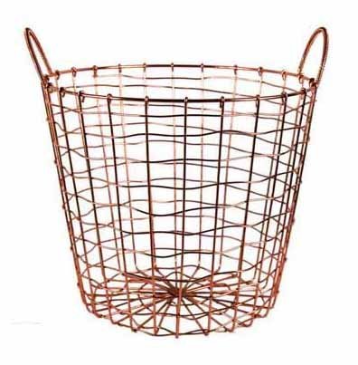 Wire Storage Basket and Waste Bin â€“ Copper Plated Metal Bin with Two Handles for Office, Bedroom, Living Room, Closet and More - by Designstyles