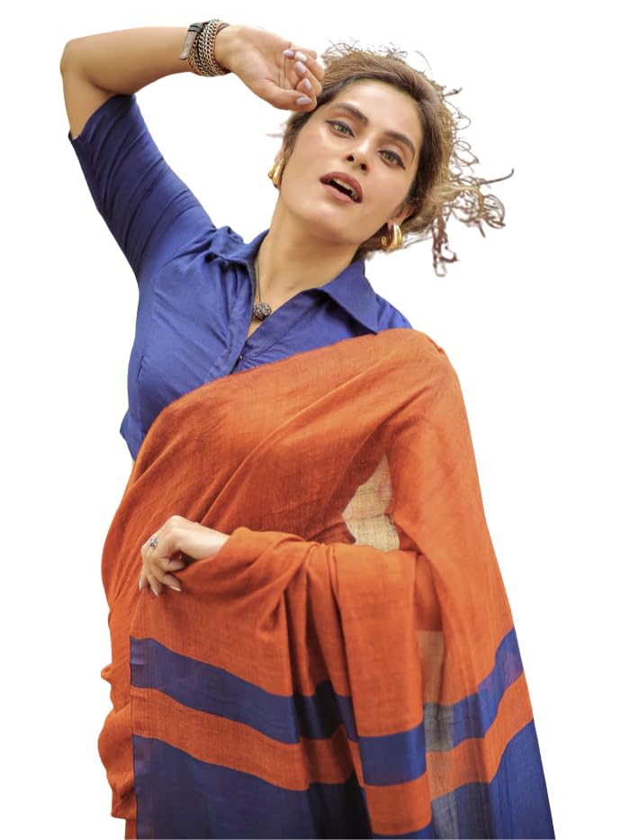 Spun Cotton Lichi Silk Saree For Women With Attach Unstitch Blouse Piece-image-18
