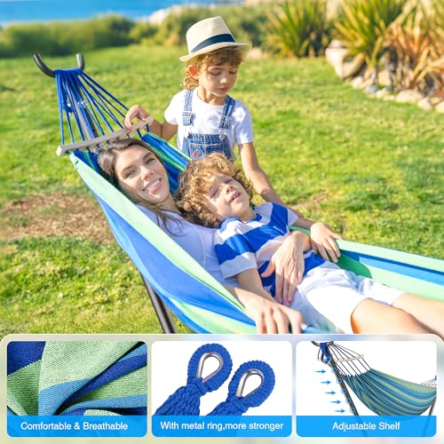 ANAGOO Double Hammock with Stand - 2 Person Portable Hammock with Anti-Rollover Spreader Bar & Adjustable Heavy Duty Steel Stand, 500LB Capacity - Image 3