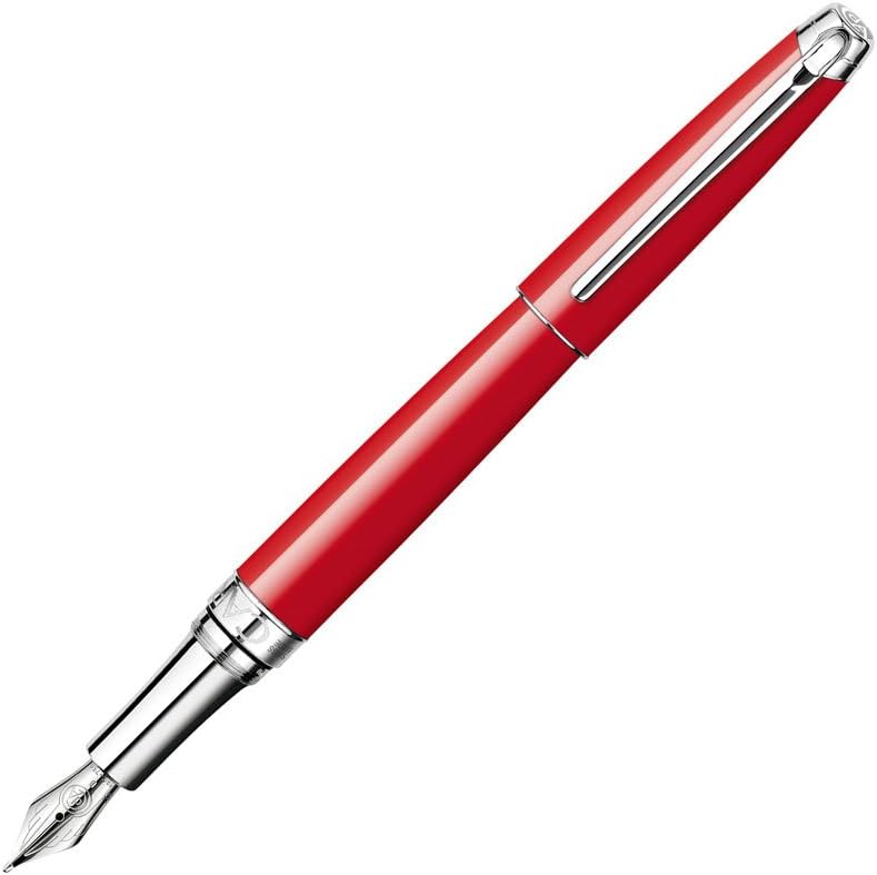 Caran d'Ache Leman Silver Plated Medium Fountain Pen - Red