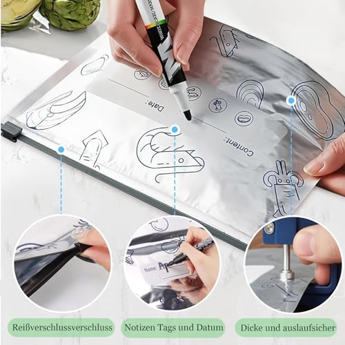 60 PCS Gefrierbeutel Zipper, 3 Größen Wiederverwendbare Gefrierbeutel aus Aluminiumfolie, Freezer Bags Für Lebensmittelaufbewahrung und Meeresfrüchten Fleisch Gemüse Obst